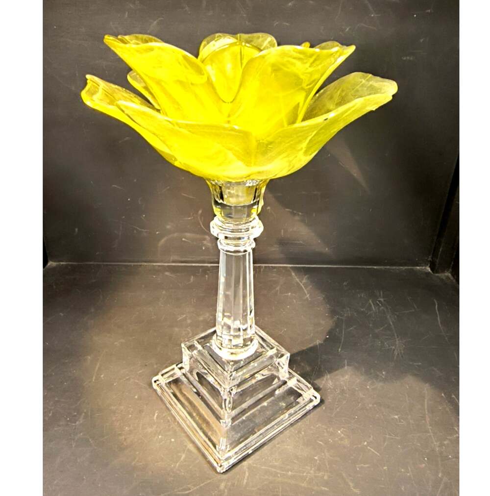 2290.  Vintage Large Art Glass Candle Holder Lotus Centerpiece Votive Tea Light